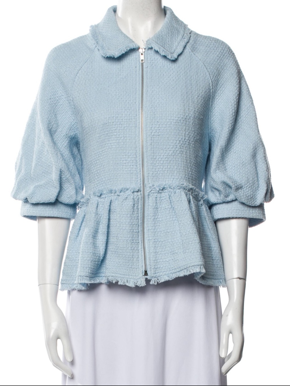 Cinq à Sept Light Blue Zip-Front Textured Peplum Jacket
